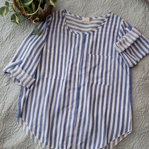 Blue and white striped blouse